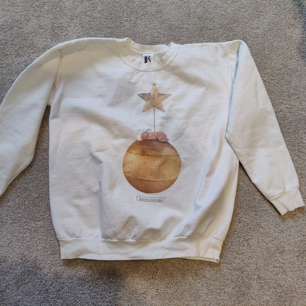 Festive Anne Geddes White Sweatshirt with Ornament Design. Adorable!